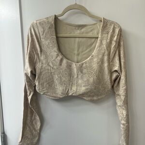Aerie Offline Beige Paisley Printed Long Sleeve Crop Top SZ XL